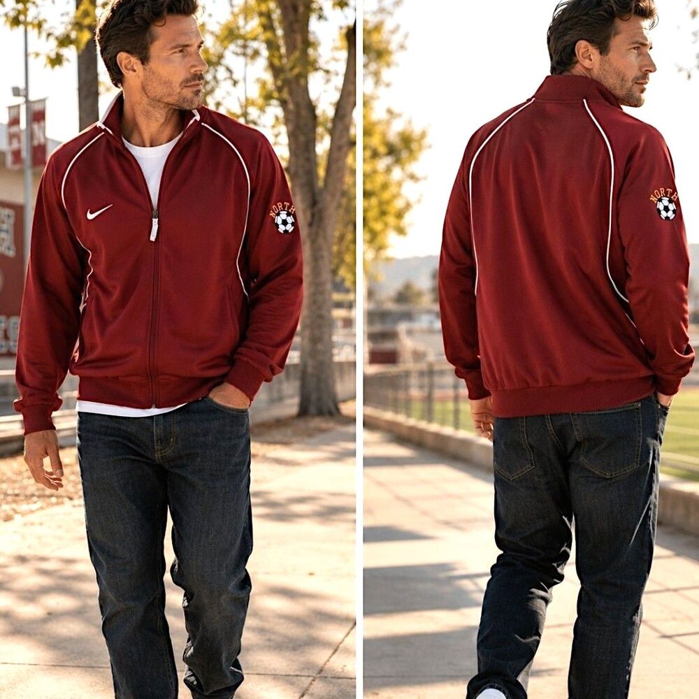 Nike XL Soccer Y2K Track Blokecore Jacket Zip Maroon Piping North Team Active
